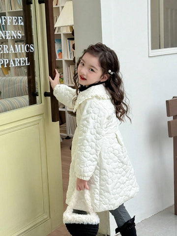 Young Girl Solid Color Peter Pan Collar Long Sleeve Dress