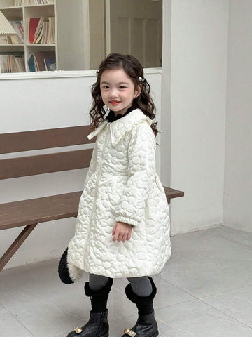 Young Girl Solid Color Peter Pan Collar Long Sleeve Dress