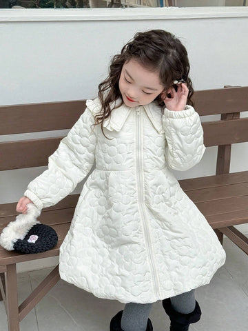 Young Girl Solid Color Peter Pan Collar Long Sleeve Dress