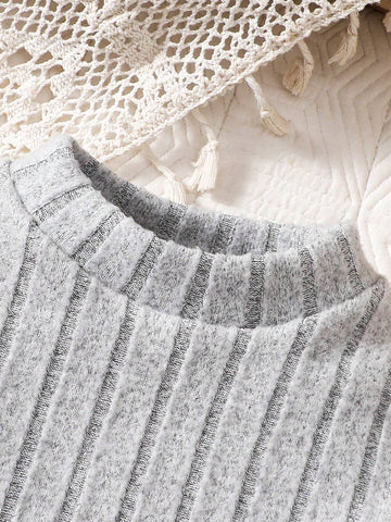 Young Girl Solid Color Round Neck Long Sleeve Fleece Lining Casual Everyday Dress, Autumn/Winter