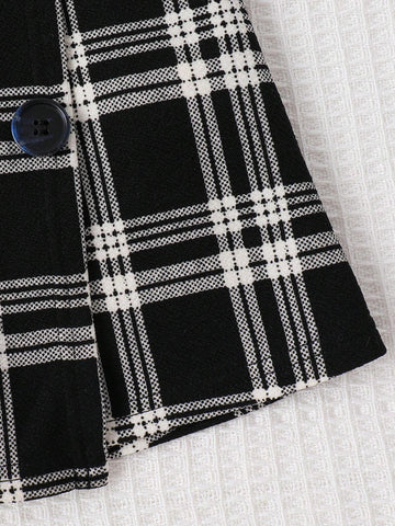 Young Girl Solid Color Round Neck Patchwork Plaid Casual Knitted Dress