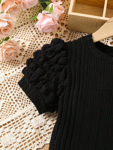 Young Girl Solid Color Round Neck Short Sleeve Simple Casual Dress