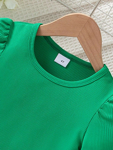 Young Girl Solid Color Ruched Top And Wide-Leg Long Pants Two-Piece Set