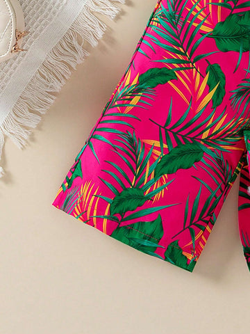 Young Girl Solid Color Ruched Top And Wide-Leg Long Pants Two-Piece Set