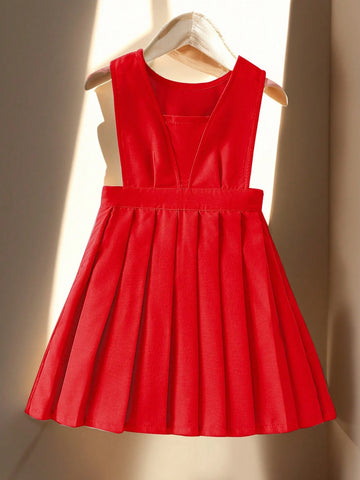 Young Girl Solid Color Simple Sleeveless Pleated Dress, Summer