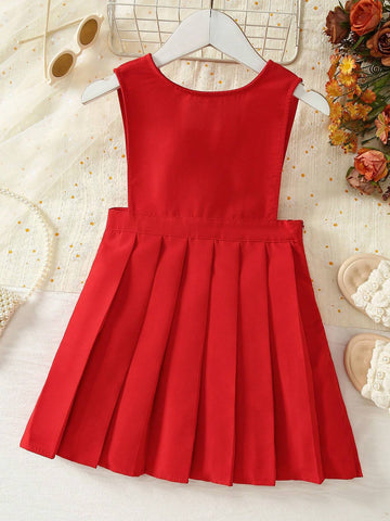 Young Girl Solid Color Simple Sleeveless Pleated Dress, Summer