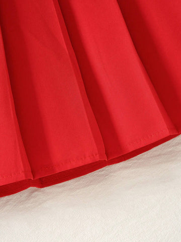 Young Girl Solid Color Simple Sleeveless Pleated Dress, Summer