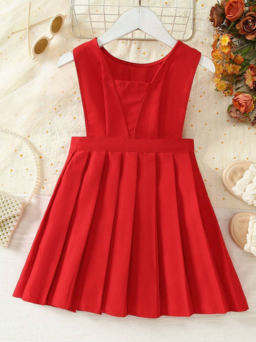 Young Girl Solid Color Simple Sleeveless Pleated Dress, Summer