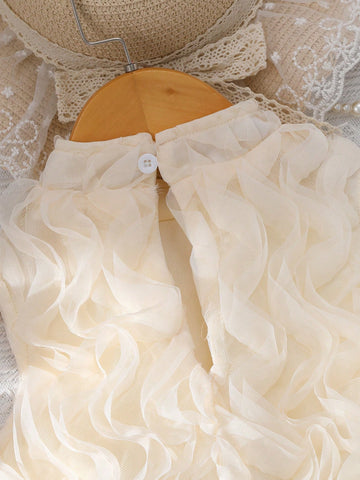 Young Girl' Solid Color Sleeveless Wavy Collar Elegant Summer Dress