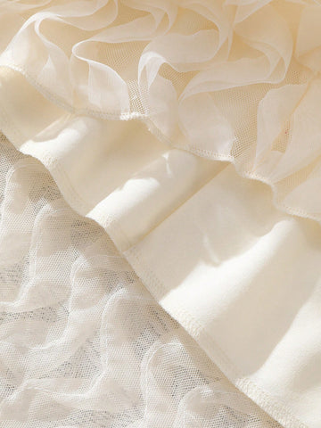 Young Girl' Solid Color Sleeveless Wavy Collar Elegant Summer Dress