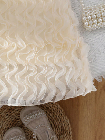 Young Girl' Solid Color Sleeveless Wavy Collar Elegant Summer Dress