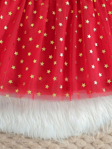 Young Girl Solid Color Splice Long Sleeve Bow Decor Casual Dress