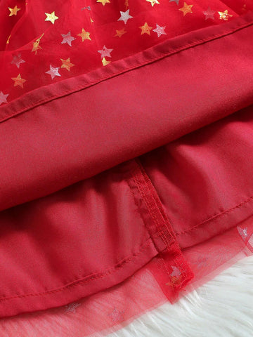 Young Girl Solid Color Splice Long Sleeve Bow Decor Casual Dress