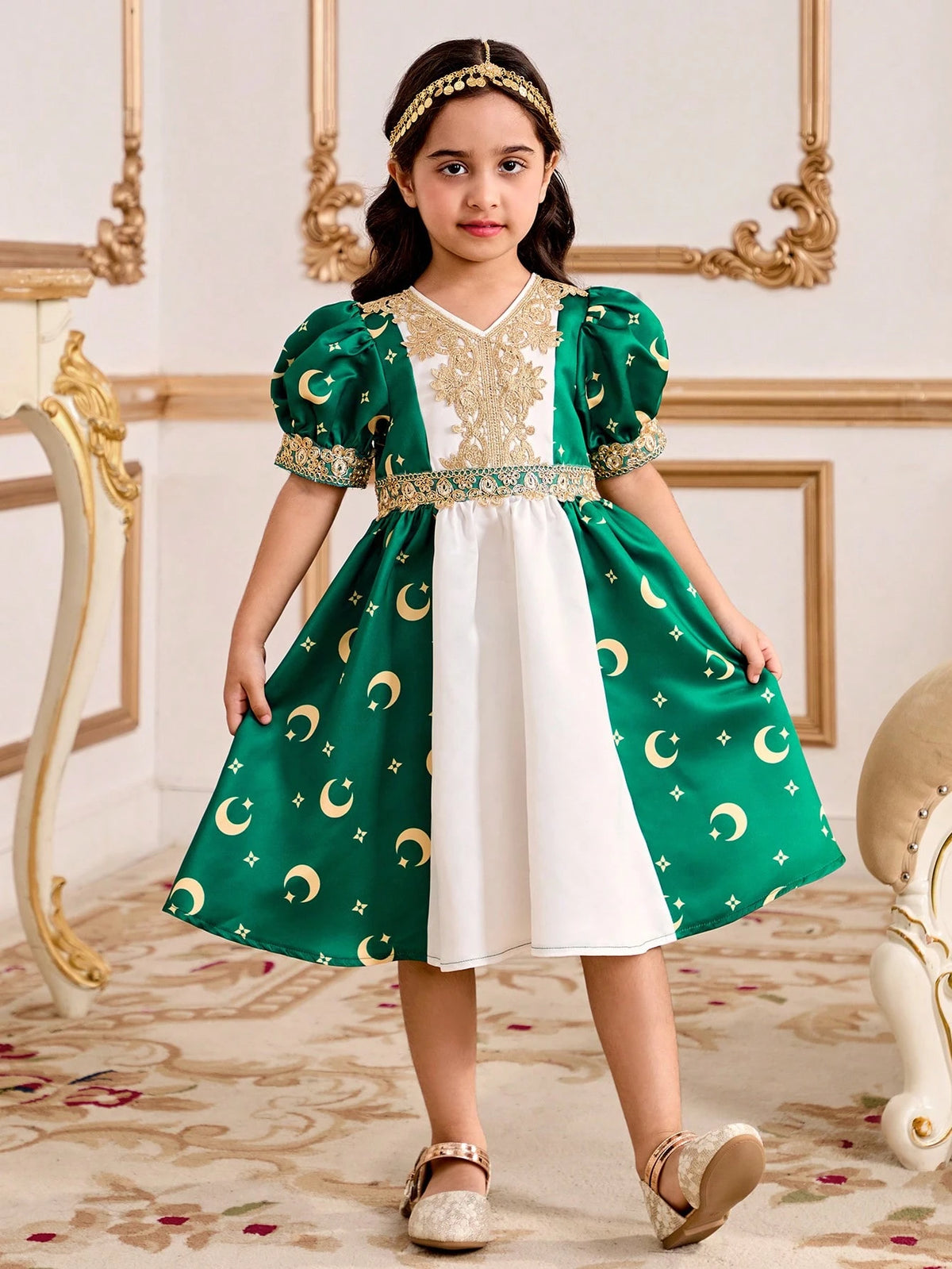 Young Girl Solid Color Splice Short Sleeve Elegant Minimalist Luxe Dress