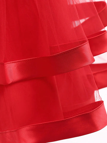 Young Girl' Solid Color Tulle & Satin Sleeveless Puff Skirt, Elegant Formal Party Dress