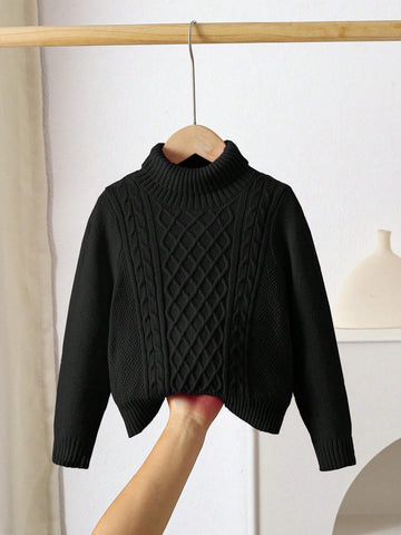 Young Girl Solid Colored Stand Collar Fitted Casual Sweater