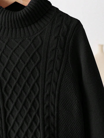 Young Girl Solid Colored Stand Collar Fitted Casual Sweater