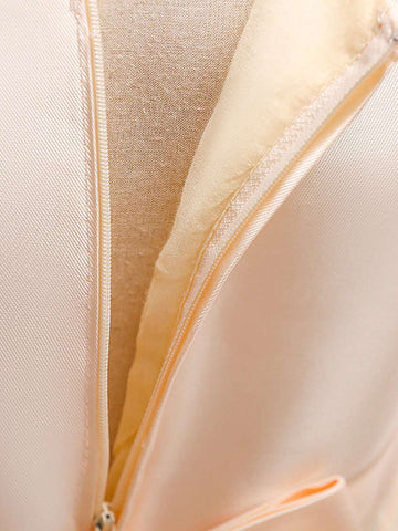 Young Girl' Solid Mesh & Satin Sleeveless Puff Dress, Elegant Party Formal Wear