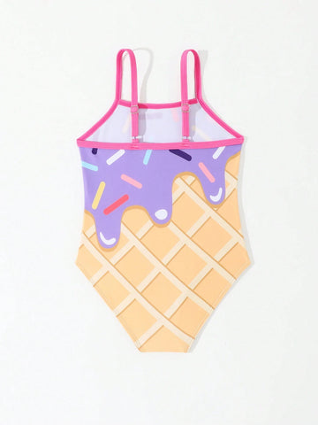 Young Girl Spaghetti Strap Backless Floral Print One-Piece Swimsuit