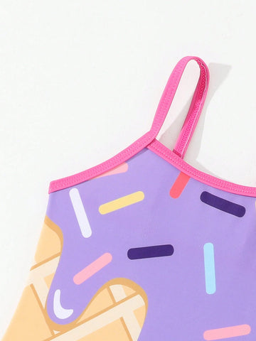 Young Girl Spaghetti Strap Backless Floral Print One-Piece Swimsuit