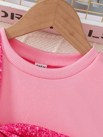Young Girl Spring/Autumn Cute Sweatshirt Dress, Fashion 3D Bow Round Neck Long Sleeve Infant Young Girl Dress