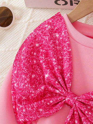 Young Girl Spring/Autumn Cute Sweatshirt Dress, Fashion 3D Bow Round Neck Long Sleeve Infant Young Girl Dress