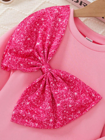 Young Girl Spring/Autumn Cute Sweatshirt Dress, Fashion 3D Bow Round Neck Long Sleeve Infant Young Girl Dress