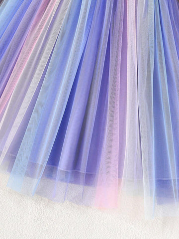 Young Girl Spring/Autumn Elegant Floral Embroidery Bubble Sleeve Princess Dress With Mesh Skirt & Purseb