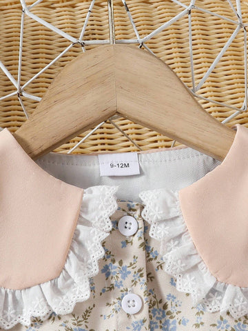 Young Girl Spring/Autumn Floral Printed Peter Pan Collar Princess Dress With Long Sleeves