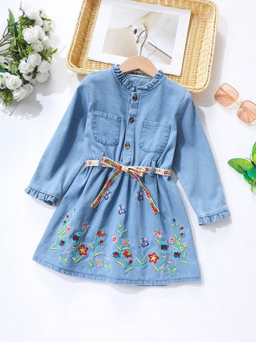 Young Girl Spring/Fall Denim Princess Dress, New Fashion Trendy Design