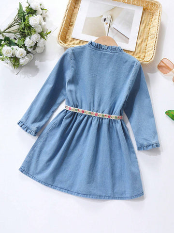 Young Girl Spring/Fall Denim Princess Dress, New Fashion Trendy Design