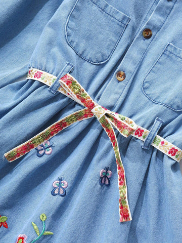 Young Girl Spring/Fall Denim Princess Dress, New Fashion Trendy Design