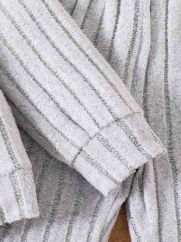 Young Girl Spring Autumn Casual Letter Embroidered Ribbed Knit Hooded Sweatshirt And Flare Pants Suit