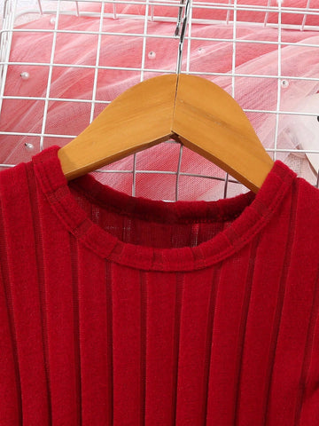 Young Girl Spring New Vertical Rib Stripe Star Mesh & Bow Tie Detachable Sleeve Casual Fashion Dress