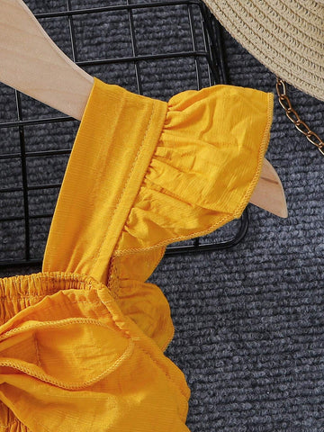 Young Girl Spring Summer Holiday Casual Jumpsuit With Stripe Top And Solid Color Pants For Picnic And Stroll