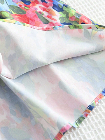 Young Girl Stand Collar Cap Sleeve Floral Print A-Line Dress, Summer