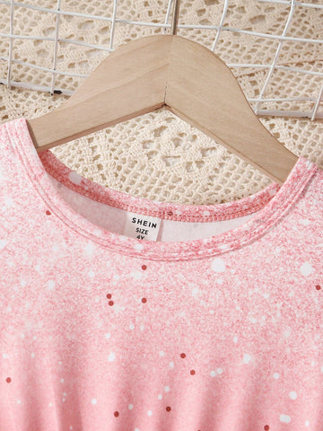Young Girl' Starry Design Comfy Princess Dress, Suitable For Outdoor, Playground, Picnic In Spring And Autumn