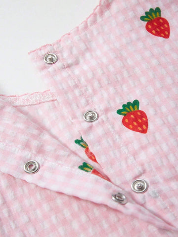Young Girl Strawberry And Gingham Print Smock Dress For Summer
