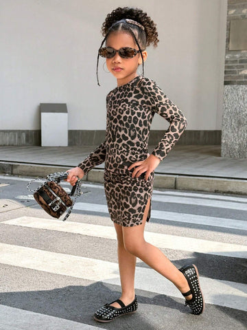 Young Girl Street Casual Sweet Round Neck Long Sleeve Dress