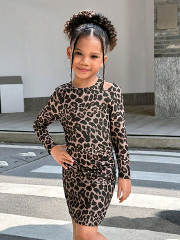 Young Girl Street Casual Sweet Round Neck Long Sleeve Dress