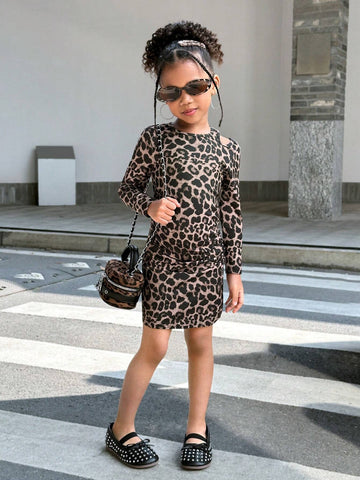 Young Girl Street Casual Sweet Round Neck Long Sleeve Dress
