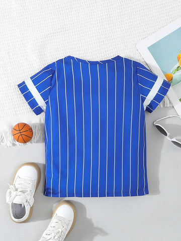 Young Girl Street Style Striped Thin Shirt With English Letter Print, Suitable For Outdoor Street Dance, Summer