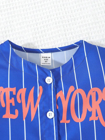Young Girl Street Style Striped Thin Shirt With English Letter Print, Suitable For Outdoor Street Dance, Summer