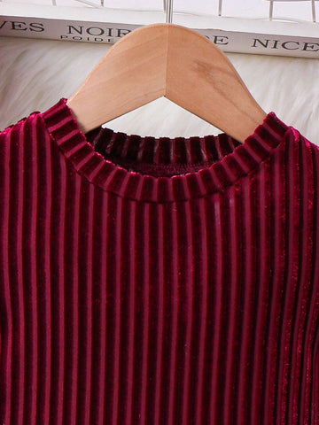 Young Girl Striped A-Line Dress, Elegant Long Sleeve Cake Dress, For Birthday Party, Vacation