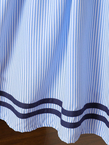 Young Girl' Striped Collar Heart Embroidery Dress + Minimalist Solid Color Shawl