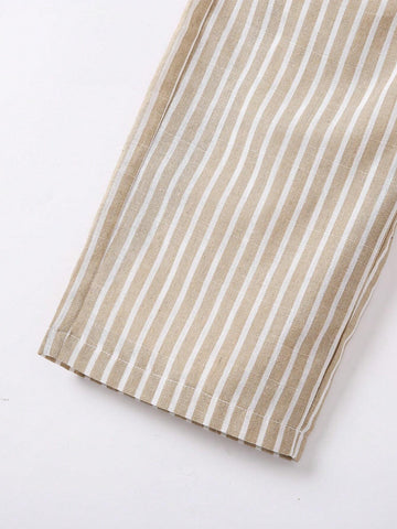 Young Girl Striped Paper Bag Waist Wide Leg Leisure Pants For Vacation