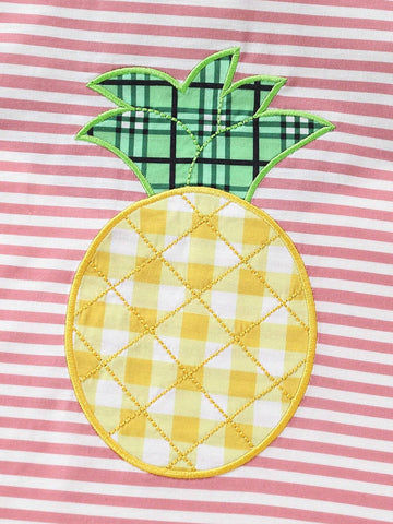 Young Girl Striped Pineapple Embroidered Short Sleeve Dress