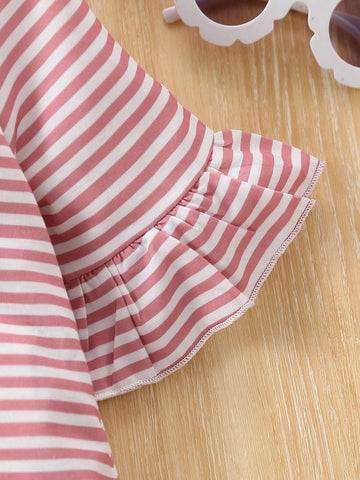 Young Girl Striped Pineapple Embroidered Short Sleeve Dress
