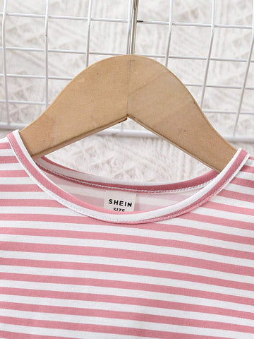 Young Girl Striped Pineapple Embroidered Short Sleeve Dress
