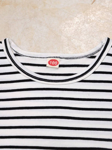 Young Girl Striped Rabbit Print Short Sleeve Dress For Summer